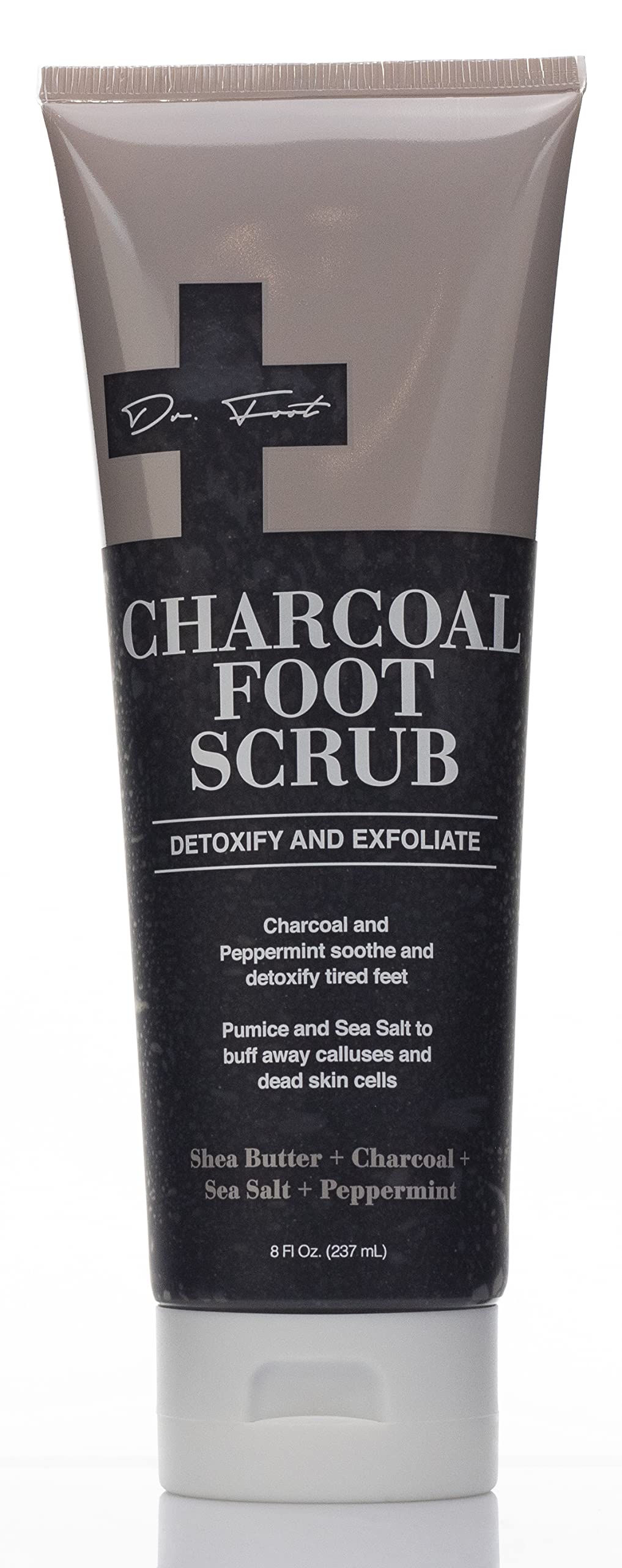 Dr Foot Charcoal & Peppermint Foot Scrub Detoxifying + Exfoliating Foot Care Cream That Exfoliates, Soothes, & Detoxifies Tired Feet, Scrub Helps Remove Away Calluses & Dead Skin Cells, Large 8 Fl Oz