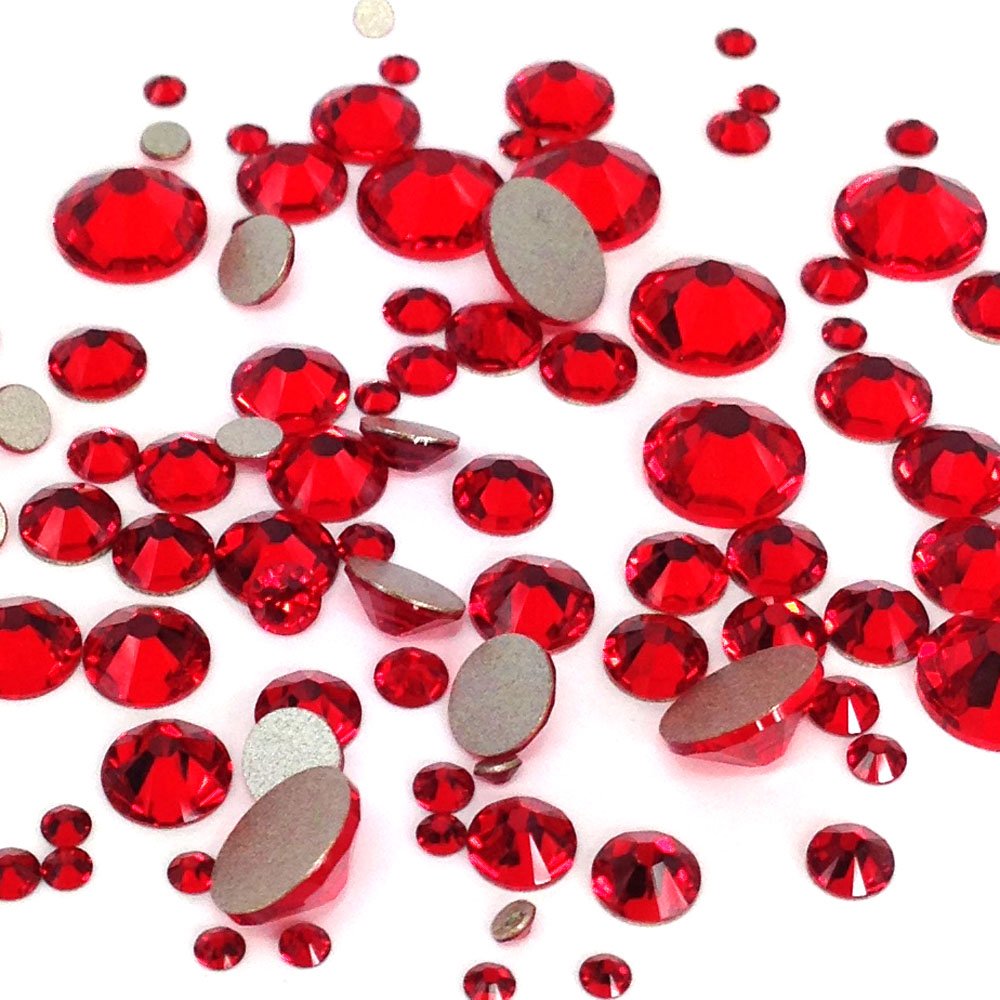 LIGHT SIAM (227) red 144 pcs Swarovski 2058/2088 Crystal Flatbacks red rhinestones nail art mixed with Sizes ss5, ss7, ss9, ss12, ss16, ss20, ss30