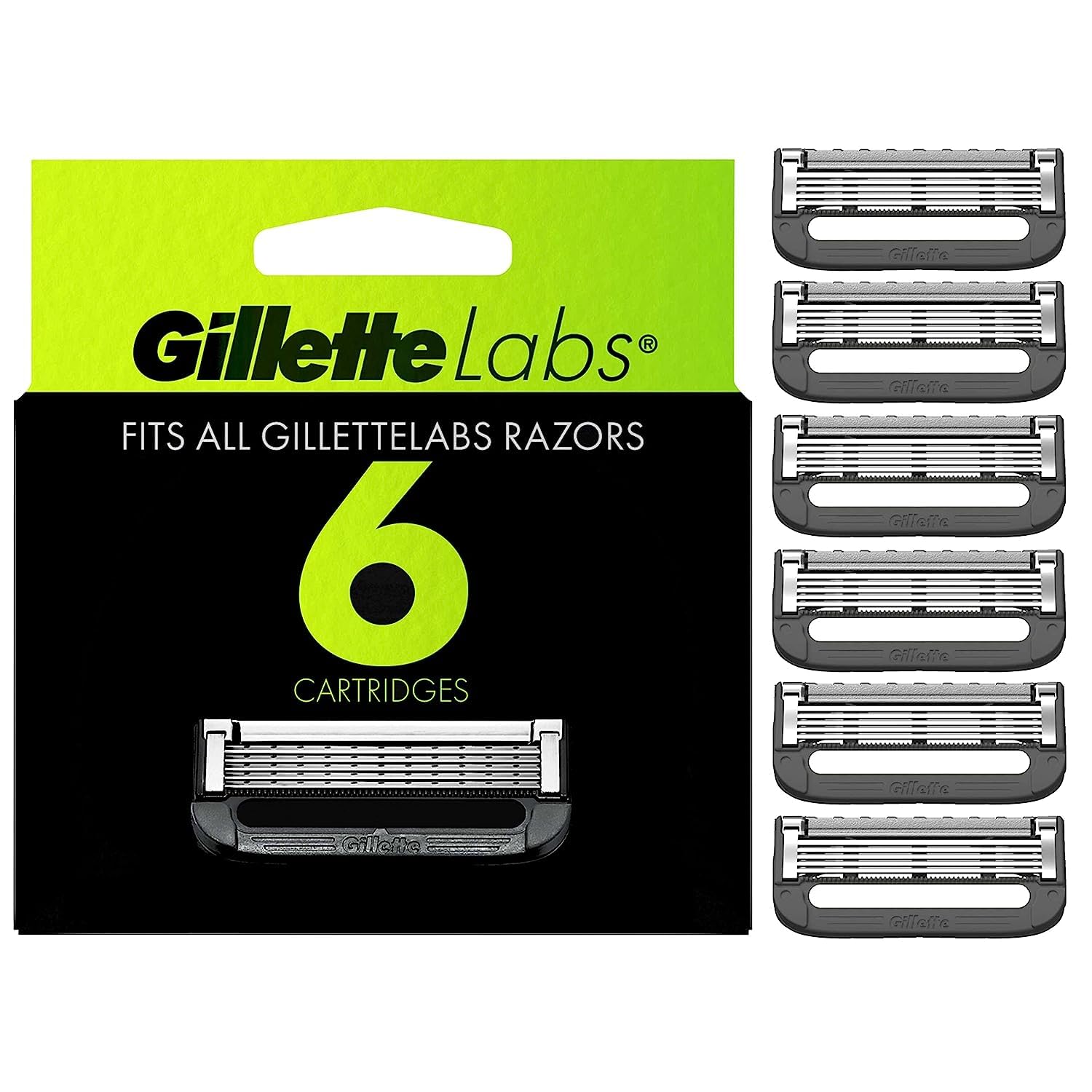 GilletteLabs Gillette Mens Razor Blade Refills , Compatible Only with GilletteLabs Razors with Exfoliating Bar and Heated Razor, 6 Razor Blade Cartridges