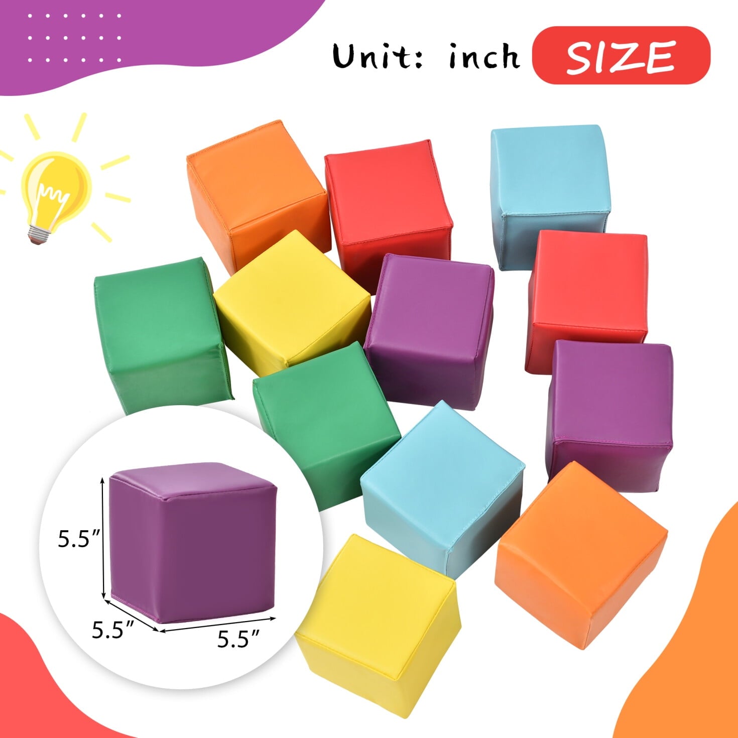 12PCS Toddler Foam Block Playset, 5.5 Inch Soft Colorful Stacking Play Module Blocks, Stacking Climbing Foam Blocks Sets for Babies and Toddles, Easy Clean Safe Indoor Active Play Structure