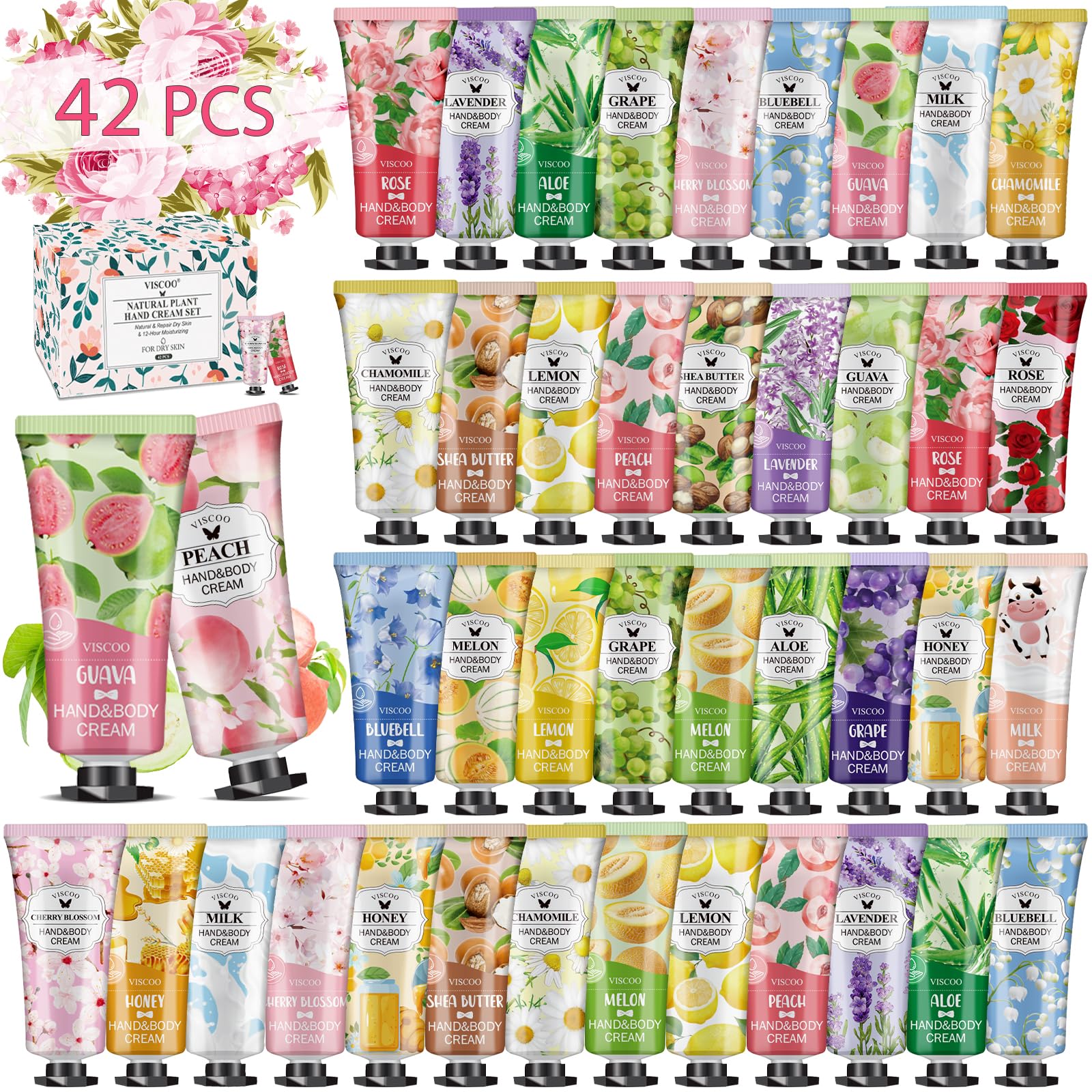 42 Pack Hand Cream Gifts Set for Women and Girls,Hand Lotion Travel Size in Bulk for Dry Cracked Hands,Mini Hand Lotion for Valentine's Day Gifts,Mothers Day Gift, Appreciation Gift,Baby Shower Favors