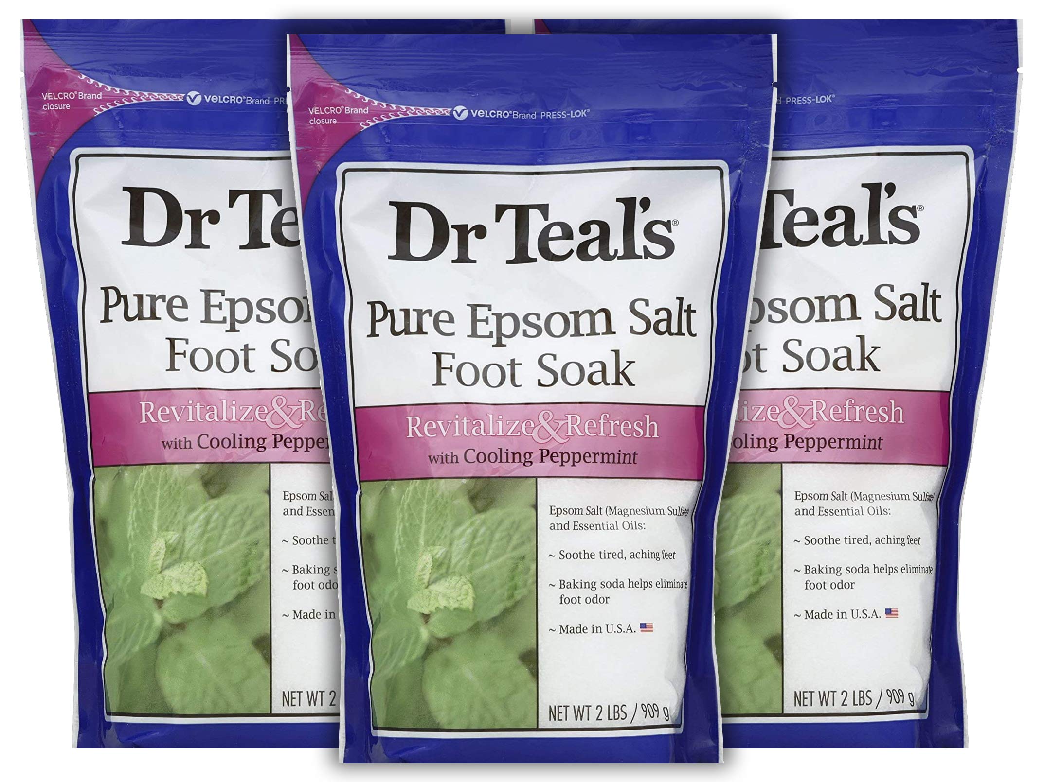 Dr. Teal's Peppermint Foot Soak Gift Set (3 Pack, 2lb Ea.) - Revitalize & Refresh Cooling Peppermint with Essential Oils Blended with Pure Epsom Salt - Ease Aches & Pains, Baking Soda Eliminates Odor