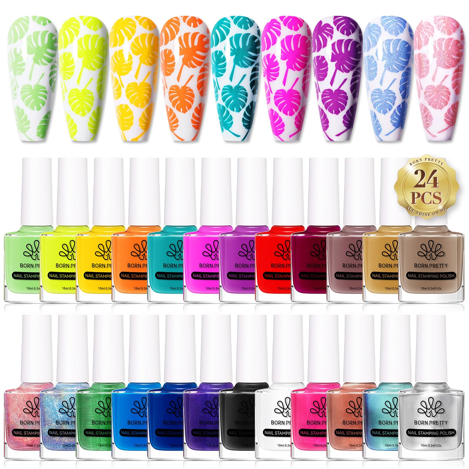 Born Pretty Nail Art Stamping Polish Holographic Chameleon Effect Fingernail Stamp Polish Set Manicure Print Nail Polish for Stamping Plates 24 Colors Bulk Nail Polish Set Gift Collection