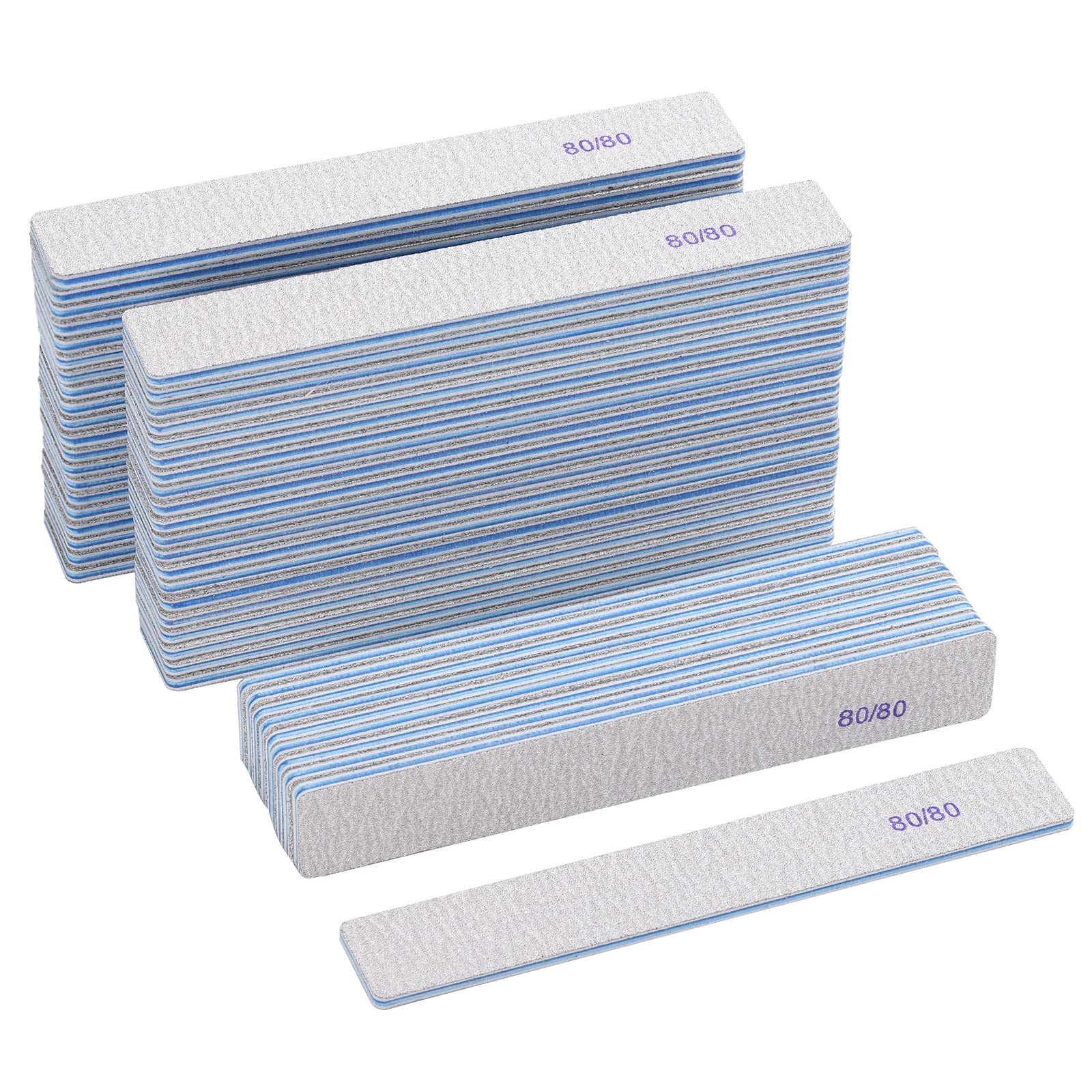 50 Count Rectangle Nail Files for Acrylic Nails, 80 Grit Coarse Nail File Reusable Emery Boards Manicure Tools