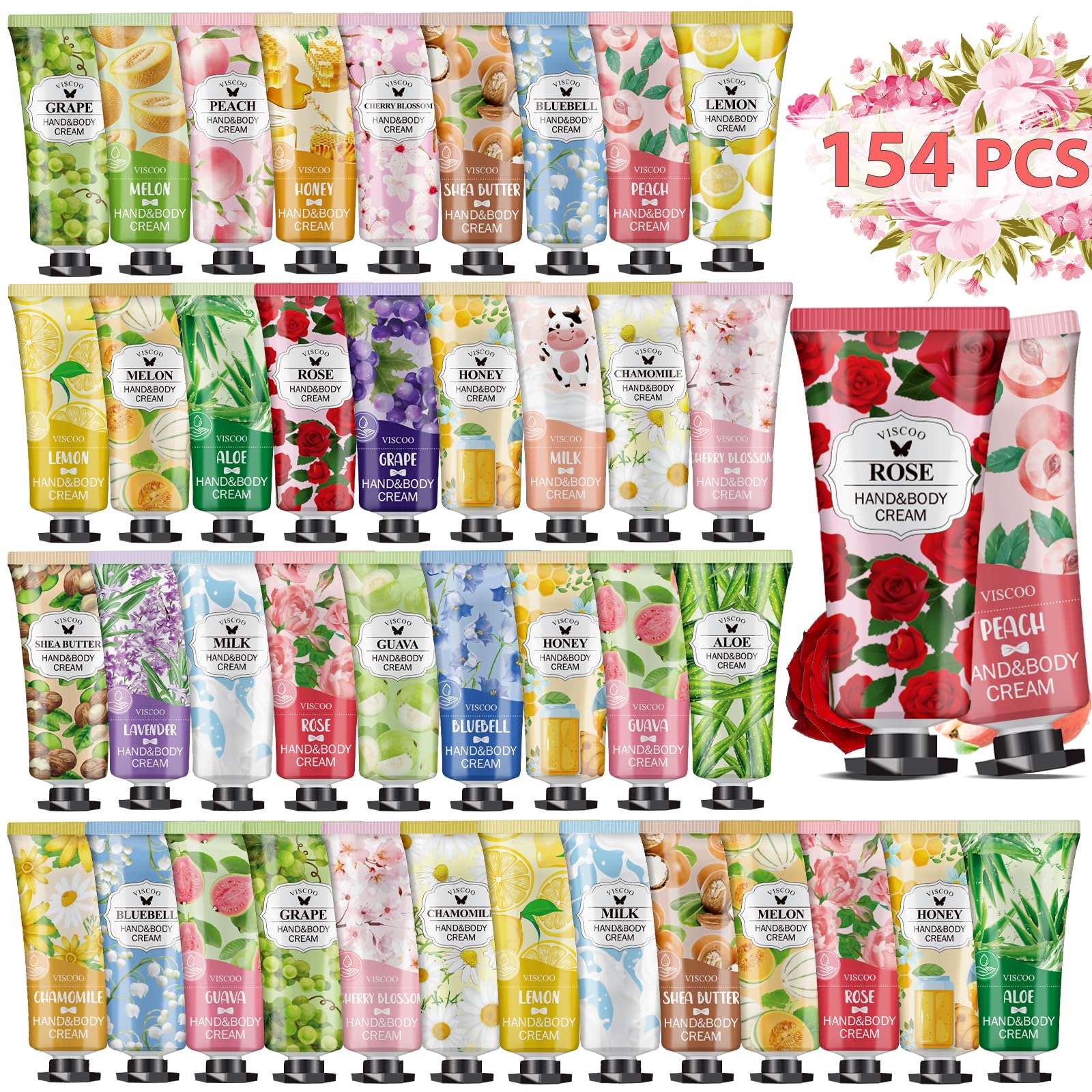 VISCOO 154 Pack Hand Cream Gifts Set For Women,Hand Lotion Travel Size in Bulk for Dry Cracked Hands,Mini Hand Lotion for Valentines Day Gifts, Baby Shower Party Favors and Appreciation Gifts