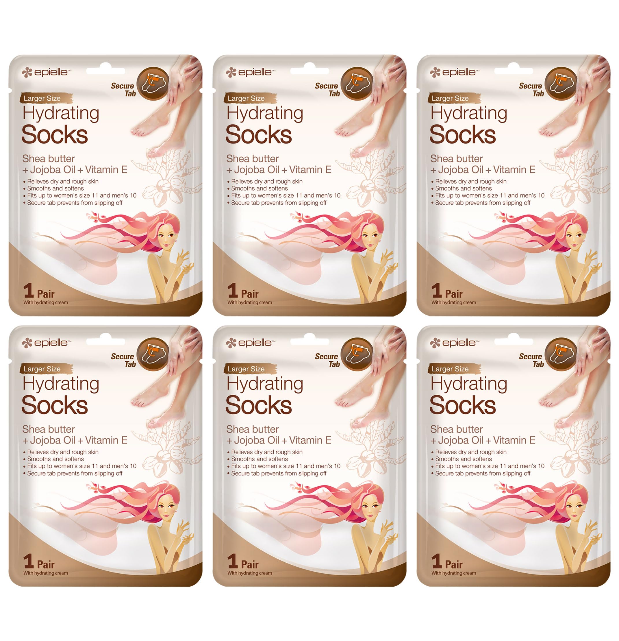 Epielle Hydrating Foot Masks (Socks 6pk) for foot cracked and dry heel to toe and callus Spa Masks - Shea butter + Jojoba Oil + Vitamin E Moisturize, Mothers Day GIfts