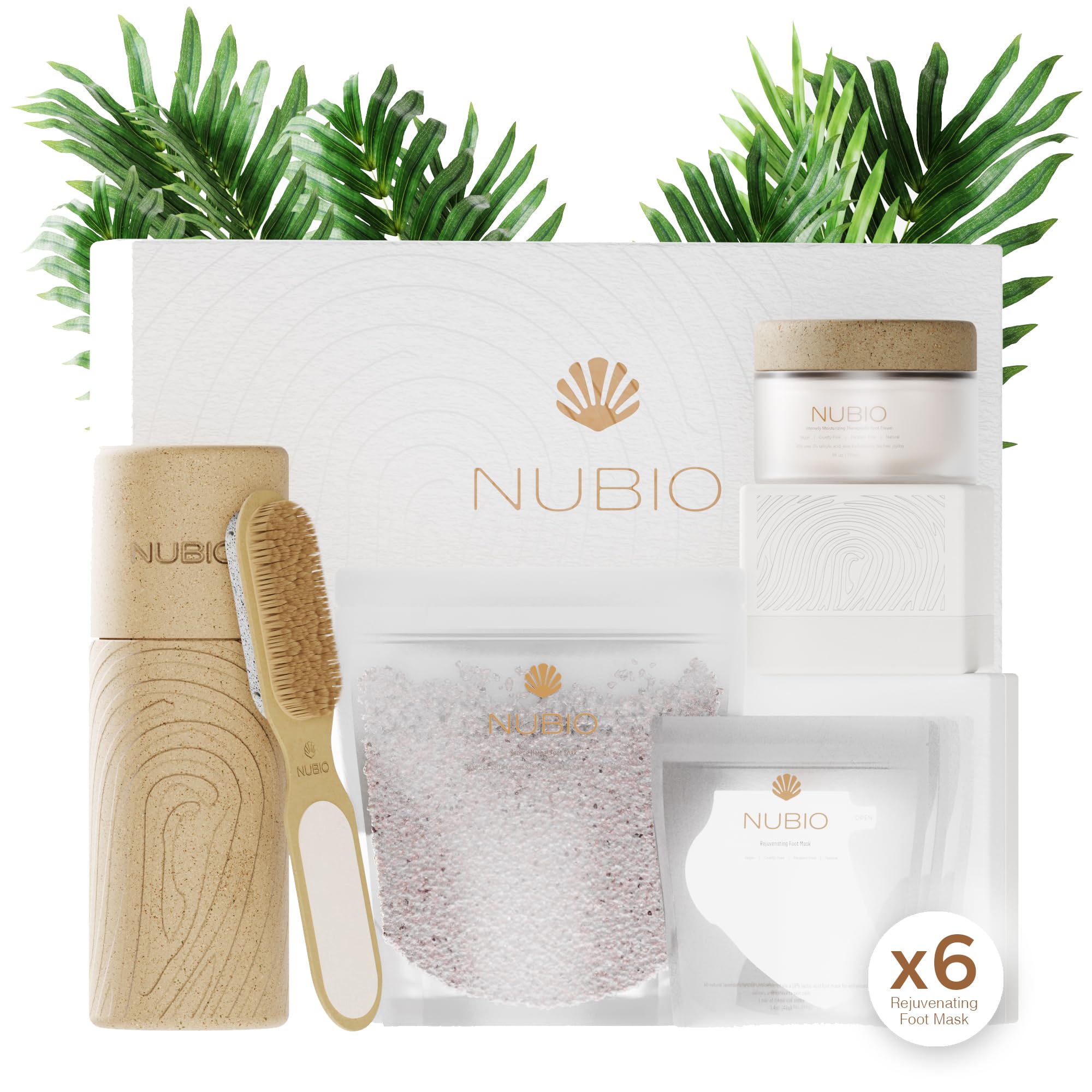 Nubio Foot Spa Collection for Women & Men - Exotic Hydration & Pampering for Dry Feet - Includes 6 x Foot Peel Masks, 2lb Epsom Salt Foot Soak, 5oz Moisturizing Milk, & All-in-1 Pedicure Paddle