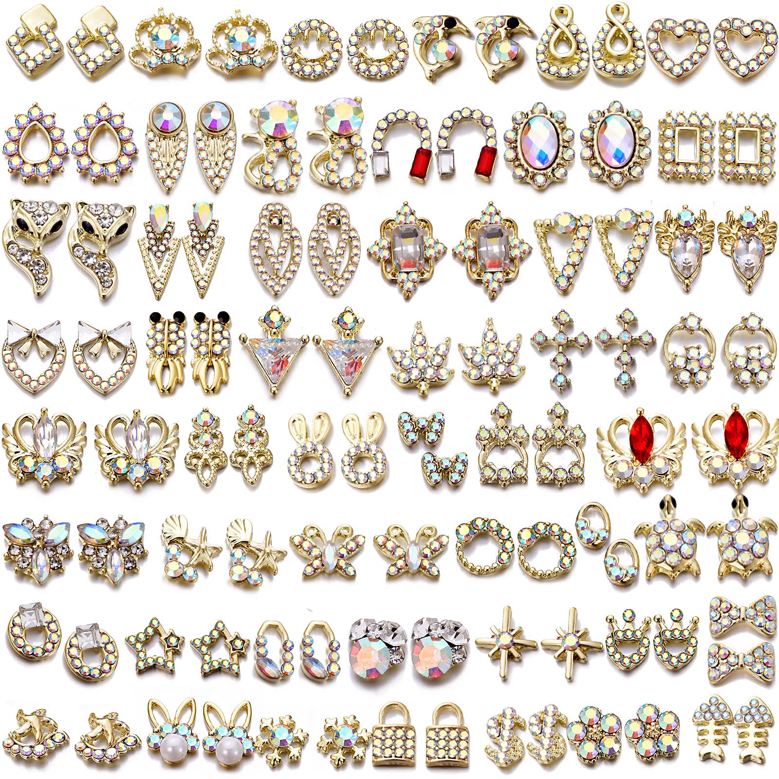 100PCS Gold Rhinestones for Nails 3D Nail Charms Acrylic Jewels Art Gems Stones
