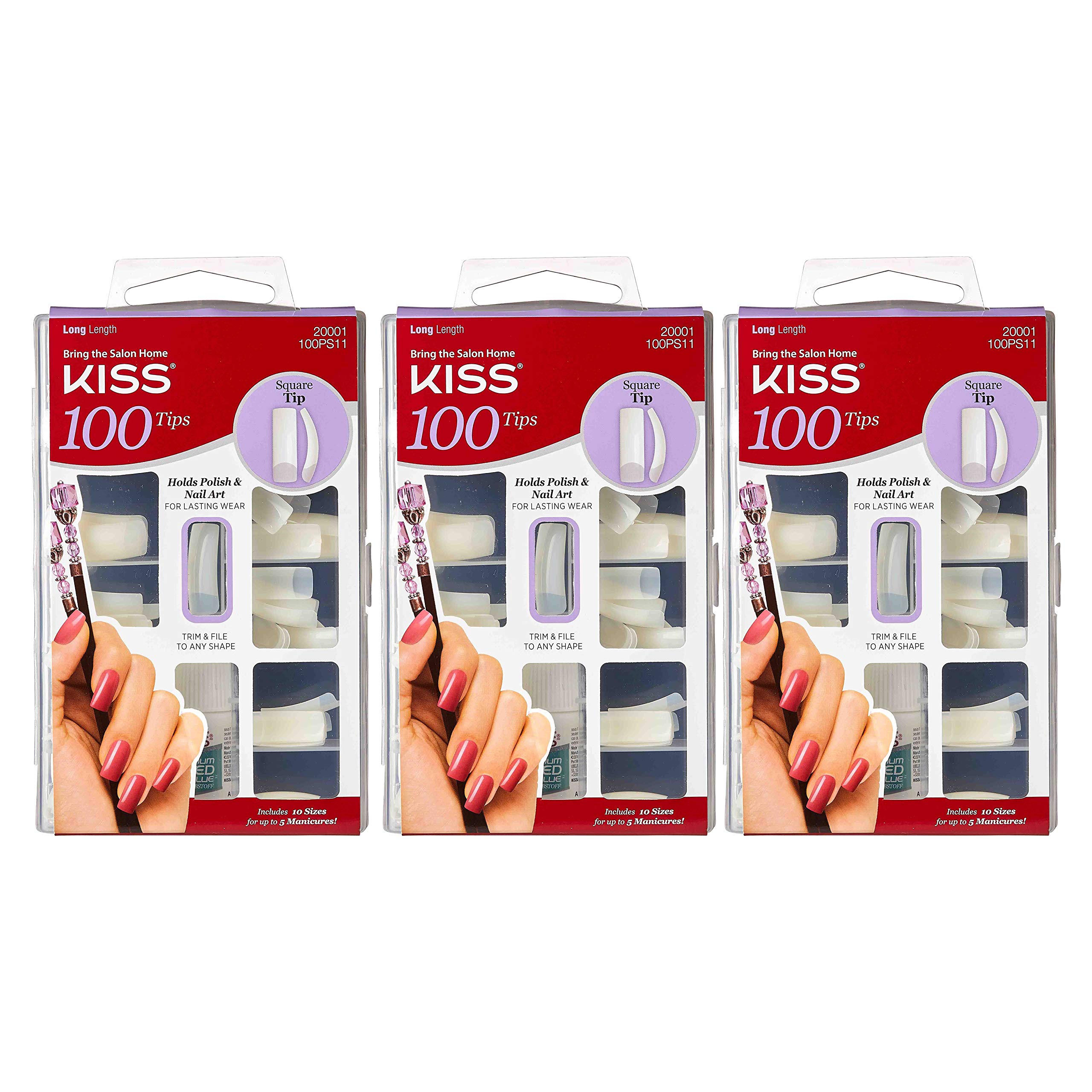 KISS 100 Acrylic Plain Nails (3 PACK, Square Tip)