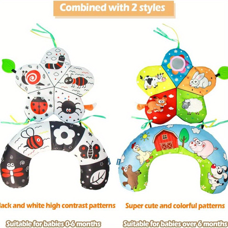 Baby Tummy Time Mat, High Contrast Newborn Foldable Playmat,Indoor Baby Gym Mat With Pillow And Teether For Baby Over 6 Months