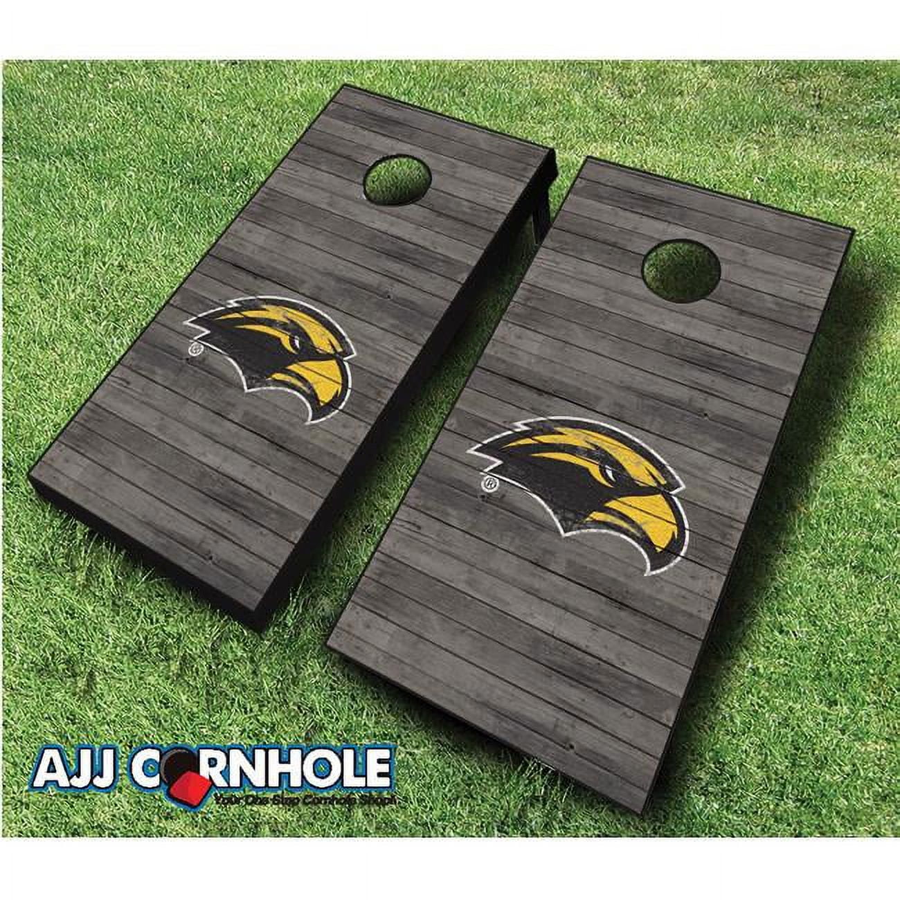 AJJCornhole Southern Miss Golden Eagles Distressed Theme Cornhole Set with bags - 8 x 24 x 48 in.