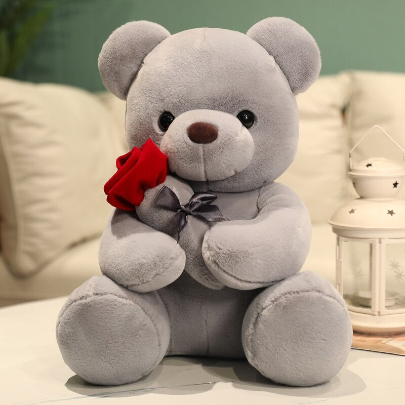 Kawaii Teddy Bear with Roses Plush Toy Soft Bear Stuffed Doll