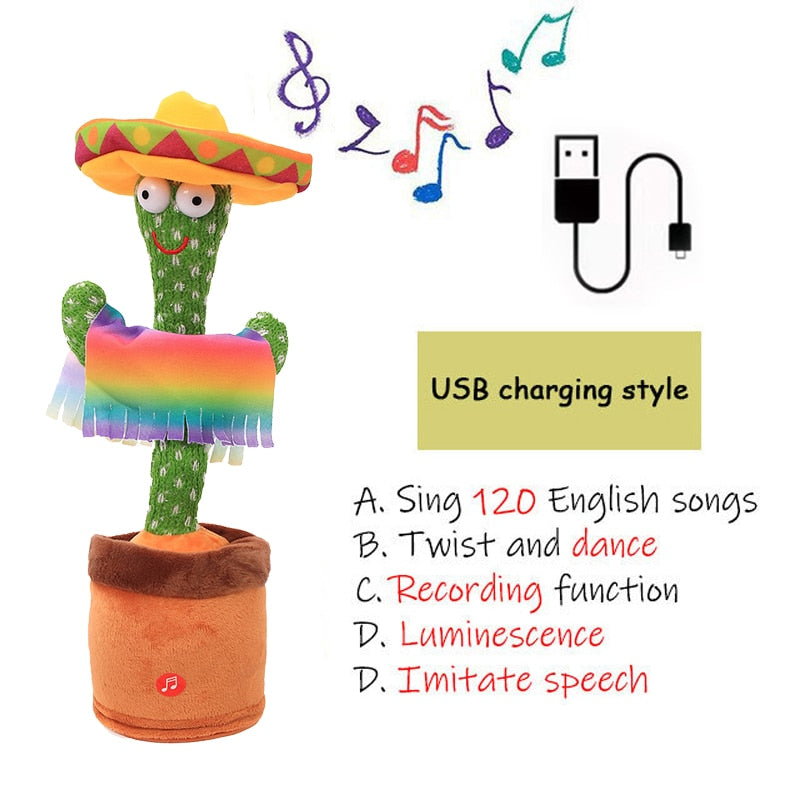 Birthday Present Dancing Cactus Electron Plush Toy Soft Plush Doll Babies Cactus That Can Sing And Dance Voice Interactive Bled - YourStore