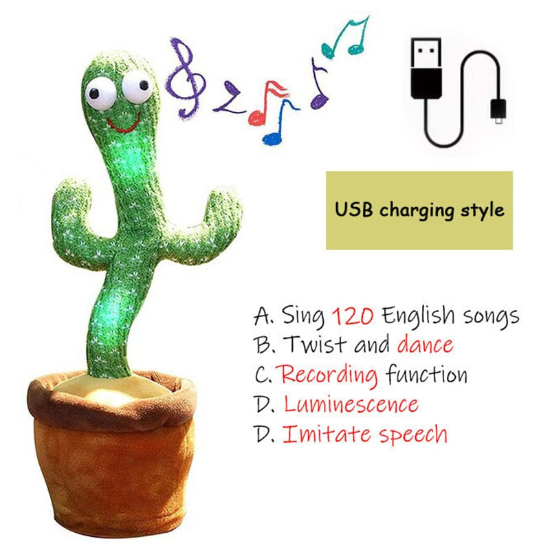 Birthday Present Dancing Cactus Electron Plush Toy Soft Plush Doll Babies Cactus That Can Sing And Dance Voice Interactive Bled - YourStore