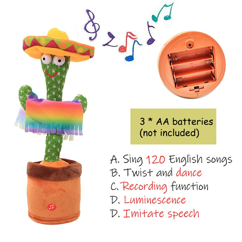 Birthday Present Dancing Cactus Electron Plush Toy Soft Plush Doll Babies Cactus That Can Sing And Dance Voice Interactive Bled - YourStore