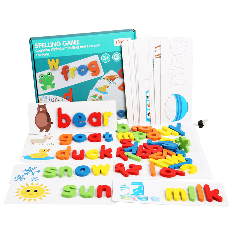 Read Spelling Learning Toy Wooden Alphabet Flash Cards Recognition Game for Kids