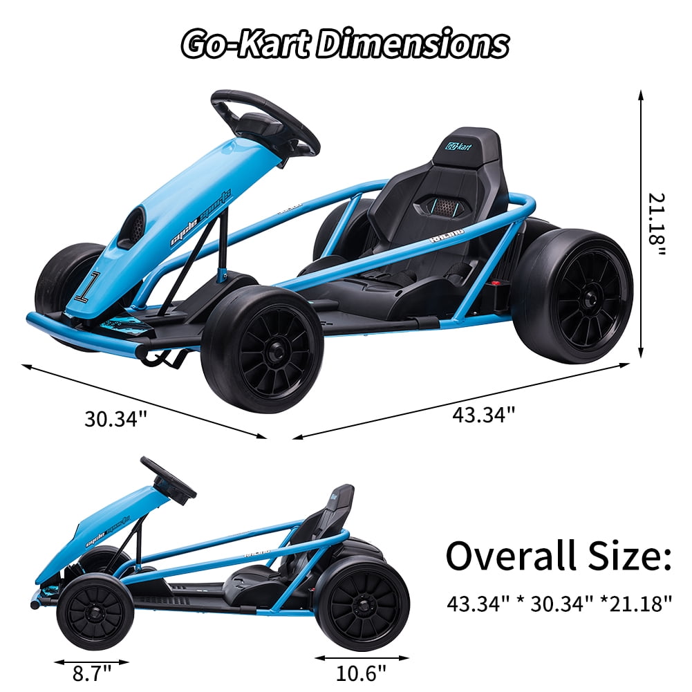 24V Kids Ride on Drift Car for Kids, Electric Drifting Go-Kart Up to 8 mph Variable Speed with Music, Horn, 300WX2 Extra Powerful Motors, 175 Lbs Max Weight for Teens