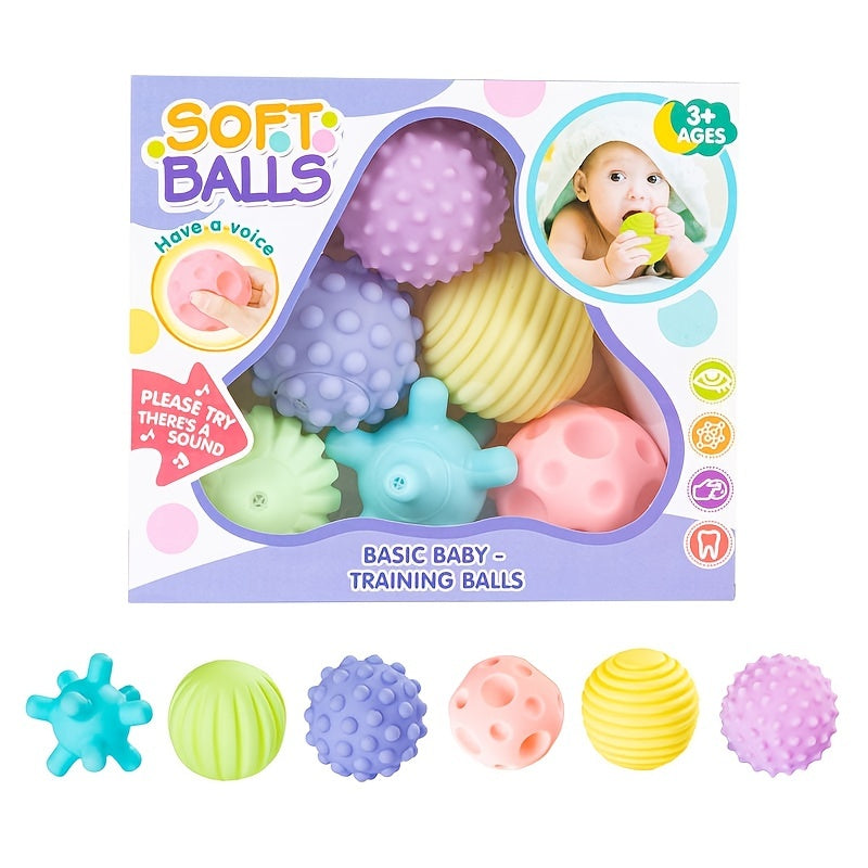 Early Education Baby Soft Sensory Grab Balls, Geometric Shapes Textured Multi Ball Set, Kids Beach Bath Toys
